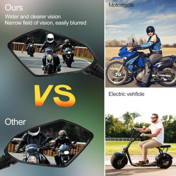 Fousenuk 1 Paire Retroviseur Moto Embout de Guidon, Universel Réglable 360° Rétroviseurs Latéraux de Moto avec Boulon M8 et M10, Moto Miroir Compatible avec Scooter, Mobylette, ATV, Bicyclette – Image 5