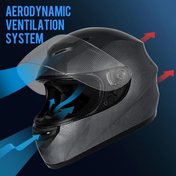 Favoto Casque de Moto Intégral, Casque de Scooter Respirant pour Femme Homme Adultes, Protection de Sécurité, Certifié ECE, 57-58cm Fibre de Carbone – Image 2