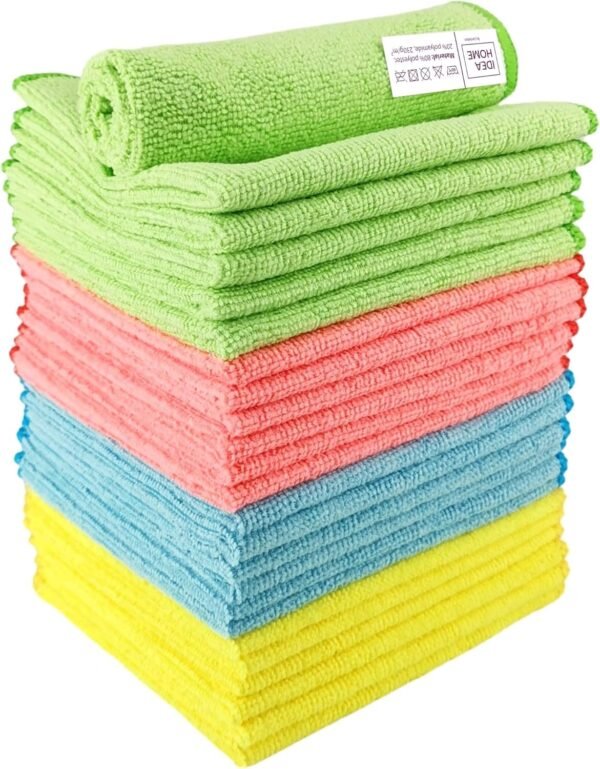IDEA HOME Lot de 24 Chiffon Microfibre - Chiffons de Nettoyage 30x30cm - Chiffons à Poussière, Multi-usages pour Cuisine, Maison, Cenêtres e Vitre, Coloris Assortis – Image 7