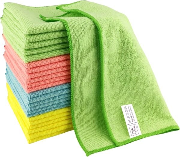 IDEA HOME Lot de 24 Chiffon Microfibre - Chiffons de Nettoyage 30x30cm - Chiffons à Poussière, Multi-usages pour Cuisine, Maison, Cenêtres e Vitre, Coloris Assortis