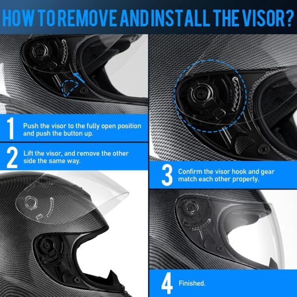 Favoto Casque de Moto Intégral, Casque de Scooter Respirant pour Femme Homme Adultes, Protection de Sécurité, Certifié ECE, 57-58cm Fibre de Carbone – Image 5