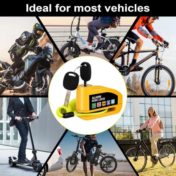 Vemfay Antivol Moto, Bloc Disque Alarme 110db, Antivol de Frein à Disque avec Câble de Rappel de 1,2m, Antivol de Haute Sécurité pour Moto, Vélo, Scooter, Trottinette Électrique – Image 7