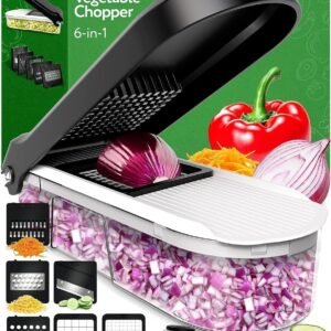 Coupe Legumes Multifonctions et Mandoline Professionnelle Cuisine - Trancheur de Légumes - Decoupe Legumes Cube Oignon Carotte Concombre Tomates - Rapeuse Legume et Fromage (Compact 6-en-1 Blanc)