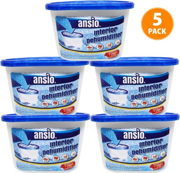 ANSIO Déshumidificateur 500 ml Lot de 5 élimine la condensation, déshumidificateur, absorbeur d'humidité pour moisissures humides dans la maison, la cuisine, l'armoire, la chambre à coucher – Image 2