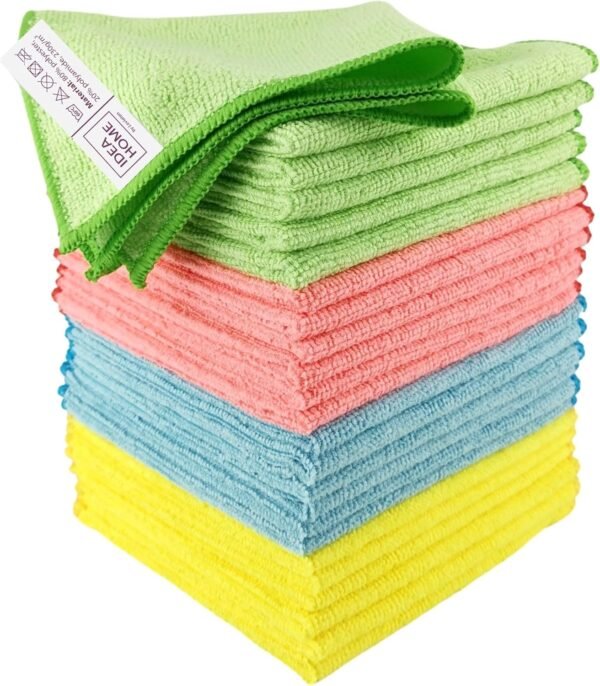 IDEA HOME Lot de 24 Chiffon Microfibre - Chiffons de Nettoyage 30x30cm - Chiffons à Poussière, Multi-usages pour Cuisine, Maison, Cenêtres e Vitre, Coloris Assortis – Image 6
