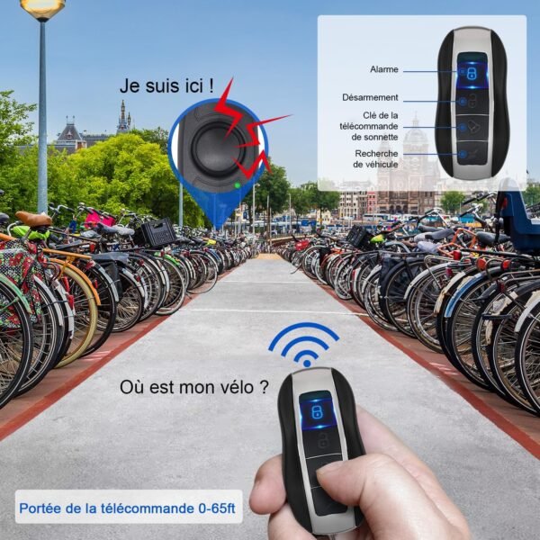 Alarme de vélo avec télécommande, Rechargeable par USB, étanche, Alarme antivol à Vibration avec détecteur de Mouvement, Alarme pour vélo, Scooter électrique et Moto, Son Super Fort 120dB – Image 5