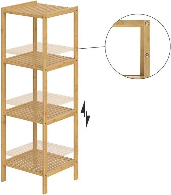 Étagère en Bambou 4 Niveaux Meuble de Rangement Charge Max. 40 kg Max. Maison intérieur Salle de Bain Cuisine Couloir – Image 4