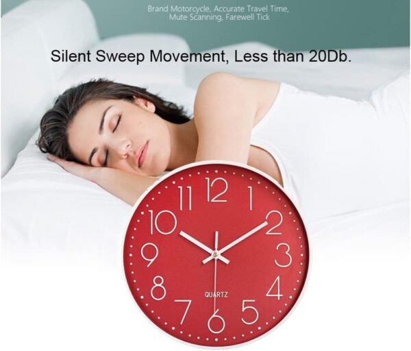 Horloge Murale silencieuse 12 dans Horloge de Cuisine Quartz à Piles Moderne décor à la Maison Horloge Bureau Classe Salon Chambres (Rouge) – Image 3