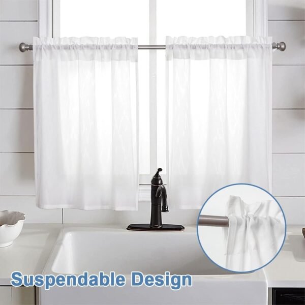 EXIN DEHCEN Rideau Court, Petit Rideau en Semi-Transparent, Rideaux Cuisine, Rideaux Brise-Bise, Rideau Petite Fenetre, pour Cuisine, Salon et Maison de Campagne, évier, Cuisine, 76 x 60 CM - Blanc – Image 3