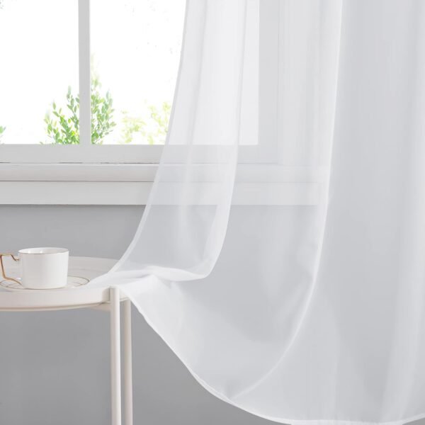 PONY DANCE Rideau Voilage - Rideaux Cuisine Transparent Lot de 2 Rideau Court 140 x 137 cm Décoration de Maison Chambre, Organza Tulle avec Oeillets Fenetre Lumineux Filtrer, Blanc, 2 PCs – Image 8