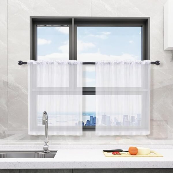 EXIN DEHCEN Rideau Court, Petit Rideau en Semi-Transparent, Rideaux Cuisine, Rideaux Brise-Bise, Rideau Petite Fenetre, pour Cuisine, Salon et Maison de Campagne, évier, Cuisine, 76 x 60 CM - Blanc – Image 7