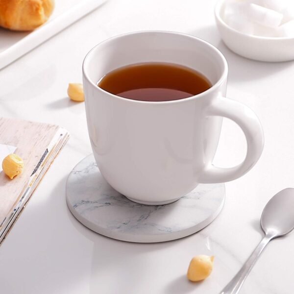 LIFVER Dessous de Verre, Lot de 6 sous Verre avec Support, Absorbants Coaster en Céramique Antidérapants pour la Maison, Le Café et Les Bars - Dessous de Verre à Motif de Marbre Blanc – Image 3
