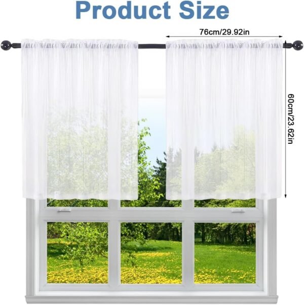 EXIN DEHCEN Rideau Court, Petit Rideau en Semi-Transparent, Rideaux Cuisine, Rideaux Brise-Bise, Rideau Petite Fenetre, pour Cuisine, Salon et Maison de Campagne, évier, Cuisine, 76 x 60 CM - Blanc – Image 2