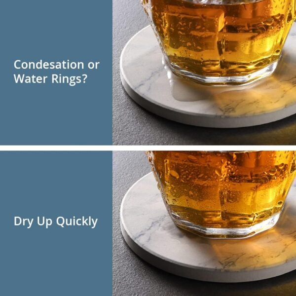 LIFVER Dessous de Verre, Lot de 6 sous Verre avec Support, Absorbants Coaster en Céramique Antidérapants pour la Maison, Le Café et Les Bars - Dessous de Verre à Motif de Marbre Blanc – Image 5