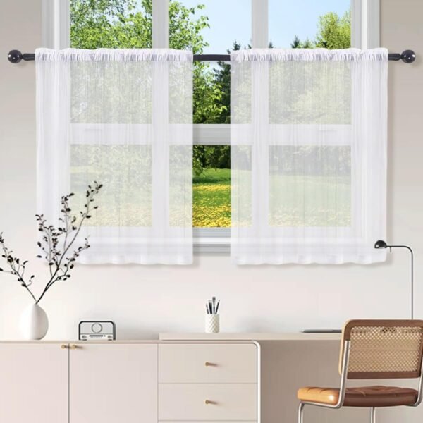 EXIN DEHCEN Rideau Court, Petit Rideau en Semi-Transparent, Rideaux Cuisine, Rideaux Brise-Bise, Rideau Petite Fenetre, pour Cuisine, Salon et Maison de Campagne, évier, Cuisine, 76 x 60 CM - Blanc