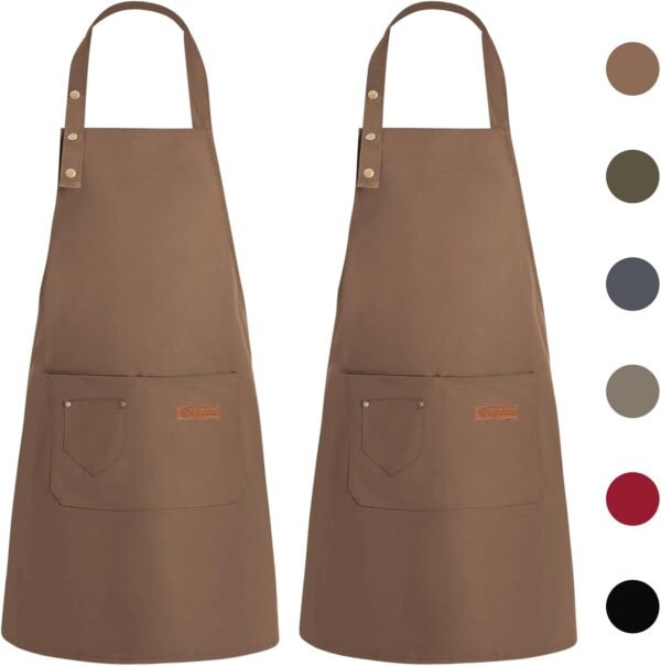 WENYA Lot de 2 tabliers de cuisine unisexes réglables avec poches, tablier en toile imperméable pour la maison, la cuisine, le restaurant, le café