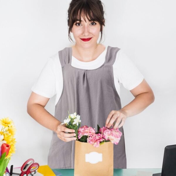 QFEHTHSK 1 Tablier Simple en Coton Et Lin De Style Japonais Et Coréen, Tablier De Maison pour Femmes, Tablier n'a Pas Besoin D'Être Noué, Tablier De Cuisine, Tablier Adapté À Plusieurs Scènes – Image 5