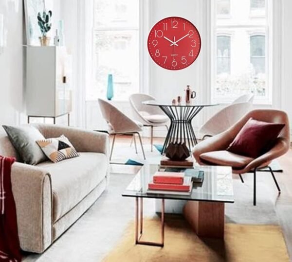 Horloge Murale silencieuse 12 dans Horloge de Cuisine Quartz à Piles Moderne décor à la Maison Horloge Bureau Classe Salon Chambres (Rouge) – Image 7