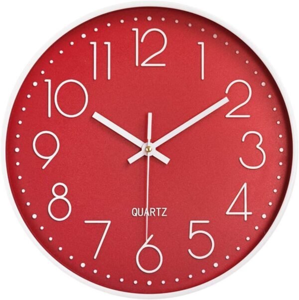 Horloge Murale silencieuse 12 dans Horloge de Cuisine Quartz à Piles Moderne décor à la Maison Horloge Bureau Classe Salon Chambres (Rouge)