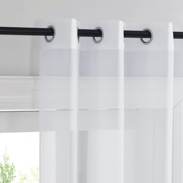 PONY DANCE Rideau Voilage - Rideaux Cuisine Transparent Lot de 2 Rideau Court 140 x 137 cm Décoration de Maison Chambre, Organza Tulle avec Oeillets Fenetre Lumineux Filtrer, Blanc, 2 PCs – Image 3