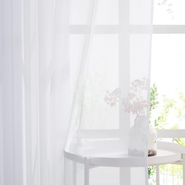 PONY DANCE Rideau Voilage - Rideaux Cuisine Transparent Lot de 2 Rideau Court 140 x 137 cm Décoration de Maison Chambre, Organza Tulle avec Oeillets Fenetre Lumineux Filtrer, Blanc, 2 PCs – Image 5