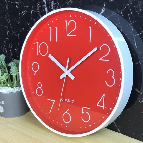 Horloge Murale silencieuse 12 dans Horloge de Cuisine Quartz à Piles Moderne décor à la Maison Horloge Bureau Classe Salon Chambres (Rouge) – Image 2