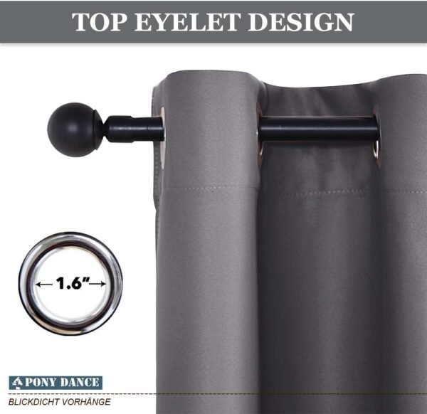 PONY DANCE Rideaux Occultant - Lot de 2 Rideaux Brise-Vue Épais Opaques avec Oeillets pour Décoration de Petites Fenêtres, Salle de Bains, Cuisine Maison De Campagne, L90xH150 CM, Gris – Image 2
