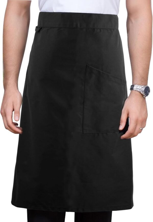 Demi Tablier Cuisine Homme, Tablier Serveuse, Tablier avec Poches Unisexe, Restaurant Long Imperméable Chef Tablier, Tablier à Taille Longue pour Serveurs, Bistro, Maison Café, 70x70cm – Image 8