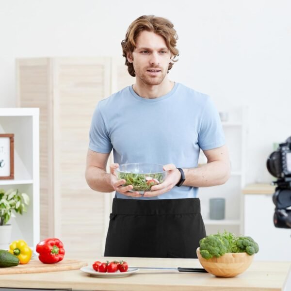 Demi Tablier Cuisine Homme, Tablier Serveuse, Tablier avec Poches Unisexe, Restaurant Long Imperméable Chef Tablier, Tablier à Taille Longue pour Serveurs, Bistro, Maison Café, 70x70cm – Image 7