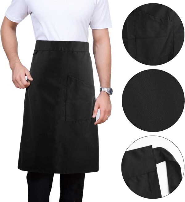 Demi Tablier Cuisine Homme, Tablier Serveuse, Tablier avec Poches Unisexe, Restaurant Long Imperméable Chef Tablier, Tablier à Taille Longue pour Serveurs, Bistro, Maison Café, 70x70cm – Image 4