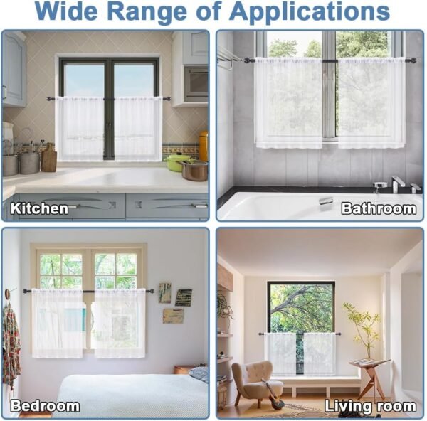 EXIN DEHCEN Rideau Court, Petit Rideau en Semi-Transparent, Rideaux Cuisine, Rideaux Brise-Bise, Rideau Petite Fenetre, pour Cuisine, Salon et Maison de Campagne, évier, Cuisine, 76 x 60 CM - Blanc – Image 6