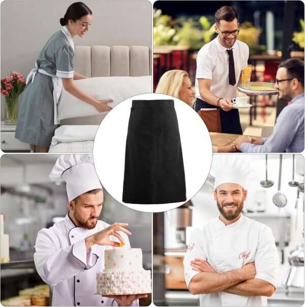 Demi Tablier Cuisine Homme, Tablier Serveuse, Tablier avec Poches Unisexe, Restaurant Long Imperméable Chef Tablier, Tablier à Taille Longue pour Serveurs, Bistro, Maison Café, 70x70cm – Image 3