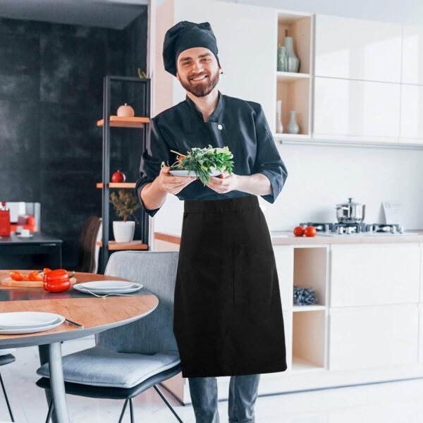 Demi Tablier Cuisine Homme, Tablier Serveuse, Tablier avec Poches Unisexe, Restaurant Long Imperméable Chef Tablier, Tablier à Taille Longue pour Serveurs, Bistro, Maison Café, 70x70cm – Image 6