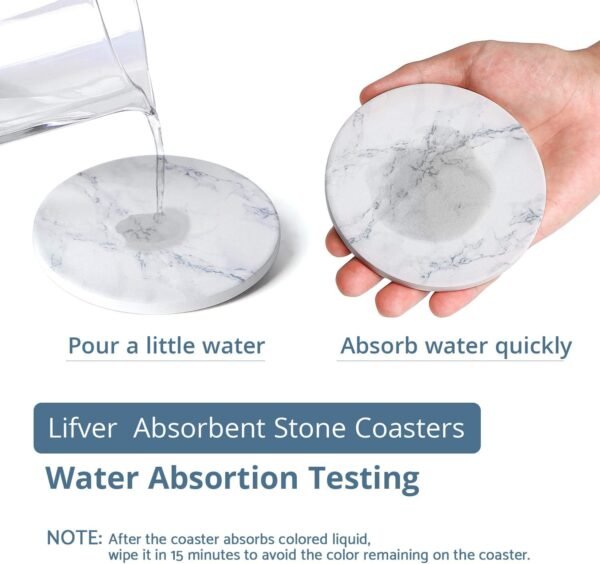 LIFVER Dessous de Verre, Lot de 6 sous Verre avec Support, Absorbants Coaster en Céramique Antidérapants pour la Maison, Le Café et Les Bars - Dessous de Verre à Motif de Marbre Blanc – Image 6