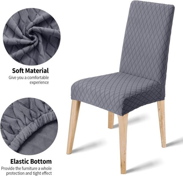 LANSHENG Housse de Chaise 6 Pièces, Extensible Amovible Lavable Housse pour Chaise Salle à Manger, Moderne Universel Couverture de Chaise pour Maison Hotel Restaurant Banquet Cuisine Decoration, Gris – Image 2