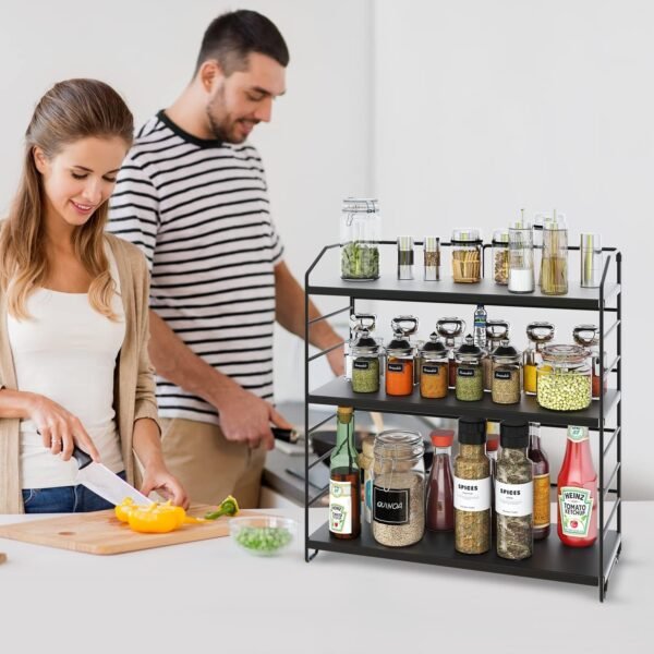 AIRUJIA Étagère à Épices sur pied à 3 Niveaux, Porte-Épices, Support Amovible pour Bouteilles de Bocaux et Support de Séparation Réglable en Hauteur pour la Maison, la cuisine – Image 2