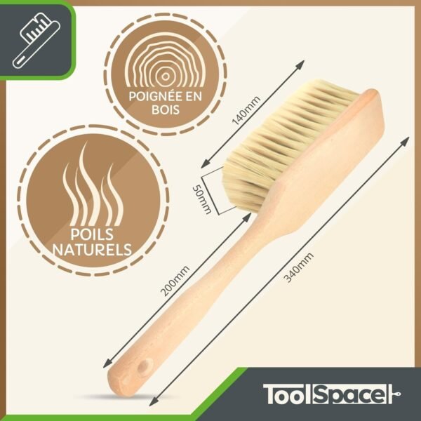 ToolSpace Balayette en Bois - Brosse 34 cm avec Fibre Naturel pour Boulangerie Farine - Balai avec Manche pour Jardin Balayage Extérieur - avec Poil pour Poussière Nettoyage Cuisine Maison Sol – Image 2