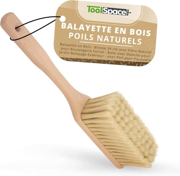 ToolSpace Balayette en Bois - Brosse 34 cm avec Fibre Naturel pour Boulangerie Farine - Balai avec Manche pour Jardin Balayage Extérieur - avec Poil pour Poussière Nettoyage Cuisine Maison Sol