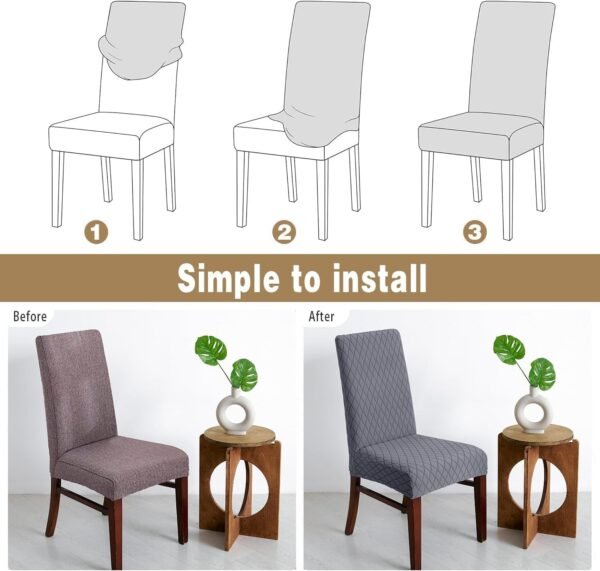 LANSHENG Housse de Chaise 6 Pièces, Extensible Amovible Lavable Housse pour Chaise Salle à Manger, Moderne Universel Couverture de Chaise pour Maison Hotel Restaurant Banquet Cuisine Decoration, Gris – Image 6