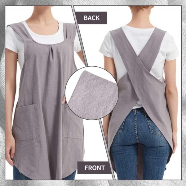 QFEHTHSK 1 Tablier Simple en Coton Et Lin De Style Japonais Et Coréen, Tablier De Maison pour Femmes, Tablier n'a Pas Besoin D'Être Noué, Tablier De Cuisine, Tablier Adapté À Plusieurs Scènes – Image 3