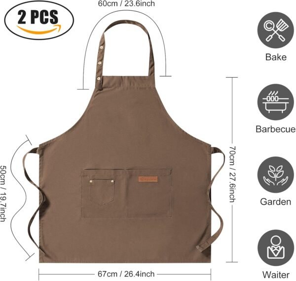 WENYA Lot de 2 tabliers de cuisine unisexes réglables avec poches, tablier en toile imperméable pour la maison, la cuisine, le restaurant, le café – Image 2