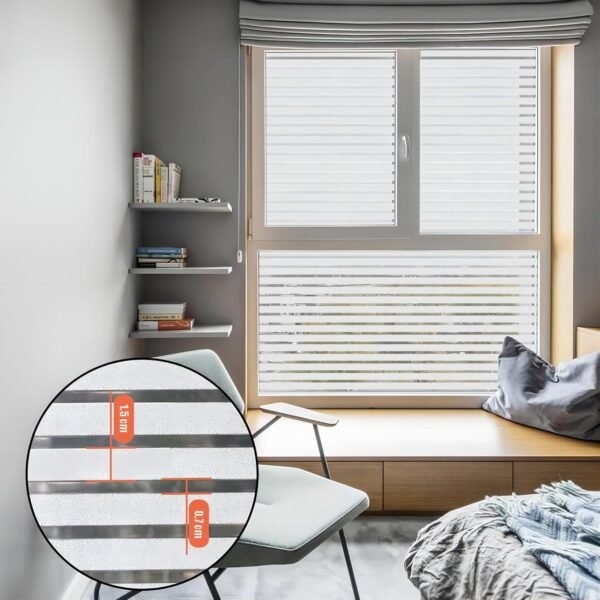 LEMON CLOUD Film Occultant Fenêtre Anti Regard Electrostatique Motif Rayure Non Adhésif Anti-UV pour Bureau Chambre Cuisine Maison Salle de Bain 44,5x300cm – Image 4