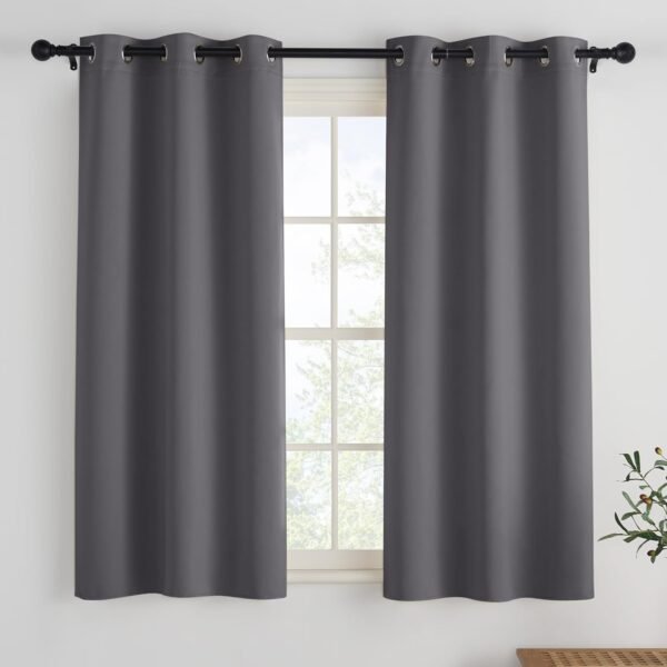 PONY DANCE Rideaux Occultant - Lot de 2 Rideaux Brise-Vue Épais Opaques avec Oeillets pour Décoration de Petites Fenêtres, Salle de Bains, Cuisine Maison De Campagne, L90xH150 CM, Gris