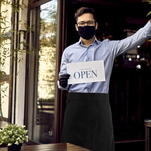 Demi Tablier Cuisine Homme, Tablier Serveuse, Tablier avec Poches Unisexe, Restaurant Long Imperméable Chef Tablier, Tablier à Taille Longue pour Serveurs, Bistro, Maison Café, 70x70cm – Image 5