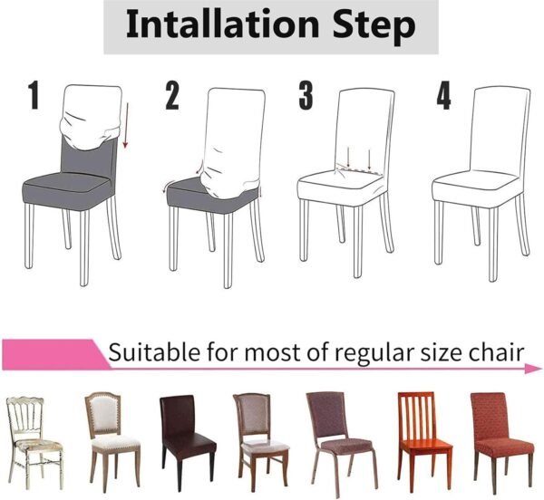 Housse de Chaise Extensible Lot de 4 ou 6, Couverture Protecteur de Chaise Salle a Manger Universel Amovible Lavable Moderne Durable pour Maison Hotel Restaurant Fete Banquet Cuisine Decoration – Image 6