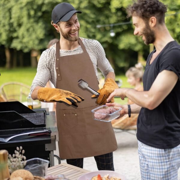 WENYA Lot de 2 tabliers de cuisine unisexes réglables avec poches, tablier en toile imperméable pour la maison, la cuisine, le restaurant, le café – Image 8