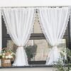 Yaland Rideau brise-bise aspect lin avec bord ondulé délicat en dentelle pour cuisine, salon, balcon, style maison de campagne, 1 pièce, blanc, l x H 80 x 100 cm