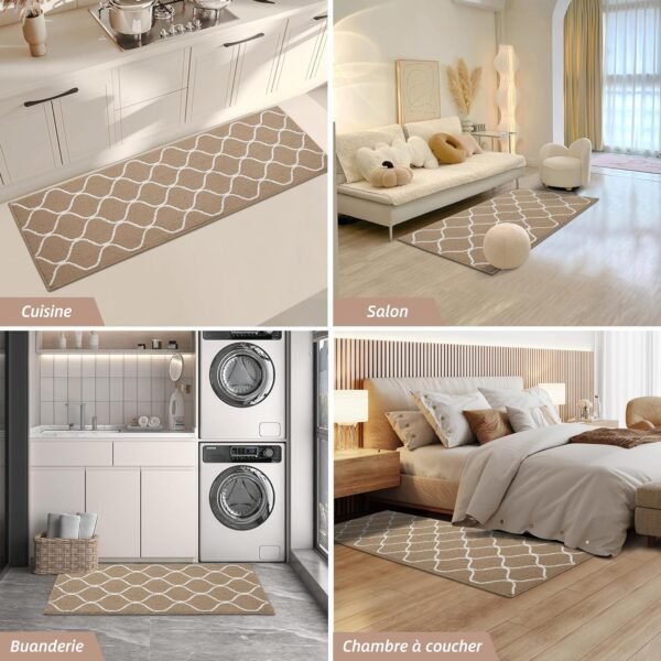 COSY HOMEER Tapis de Cuisine Antidérapant, 60 x 180 cm Tapis de Cuisine Devant Evier, Anti-salissures, Lavable en Machine pour Cuisine, Buanderie, Entrée, Couloir, Beige – Image 3