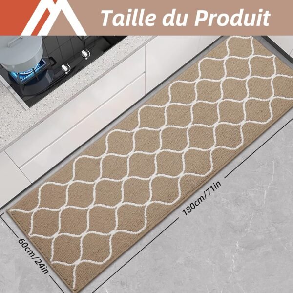 COSY HOMEER Tapis de Cuisine Antidérapant, 60 x 180 cm Tapis de Cuisine Devant Evier, Anti-salissures, Lavable en Machine pour Cuisine, Buanderie, Entrée, Couloir, Beige – Image 2