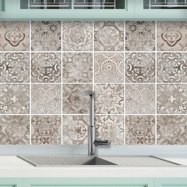 AREDE 32 x Feuilles Mural Stickers Carrelage 2D Imperméables Carreau de Ciment Adhesif, Autocollants Carreaux Dosseret pour Cuisine, Salle de Bain la Décoration à la Maison / 15 x 15 cm / T1015 – Image 2